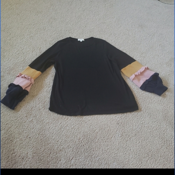 Hailey & Co. L ruffle colorblock puff sleeve scoopneck sweater long lines - Picture 5 of 8